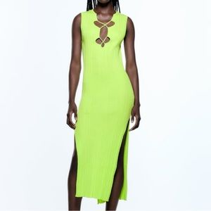 Cut out knit dress lime green